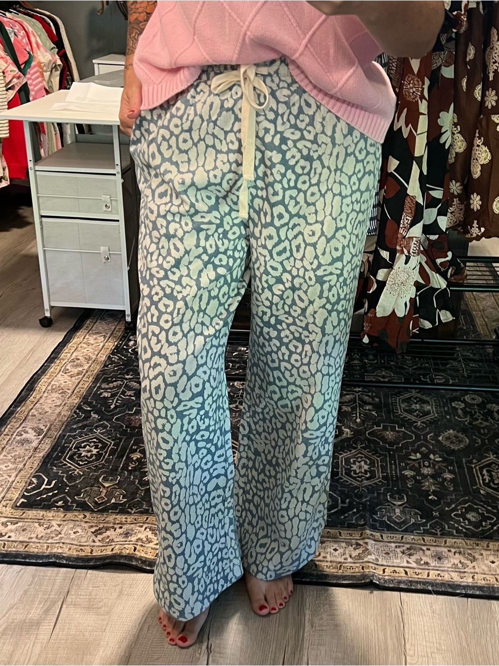 BiBi Light Blue & White Wide-Leg Animal Print Lounge Jeans